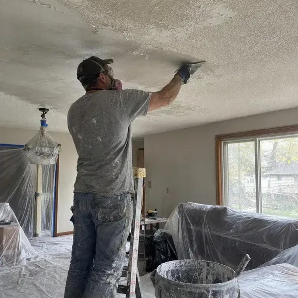 Ceiling skim coat applied after popcorn texture removal